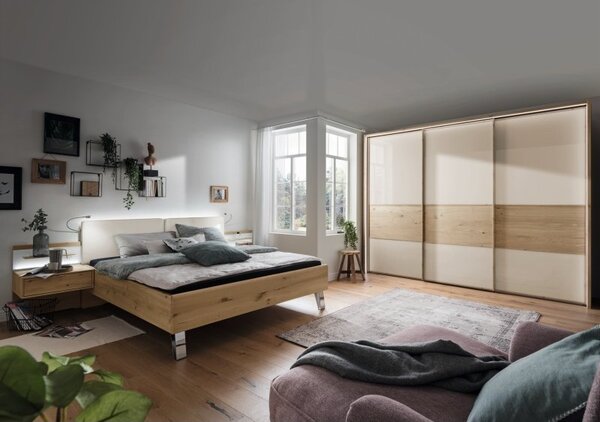 Moderní ložnice BARI 1 bílý dub/sklo champagne