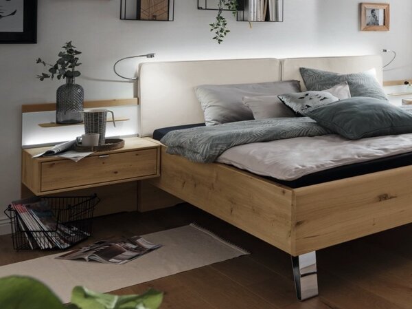 Moderní ložnice BARI 1 bílý dub/sklo champagne