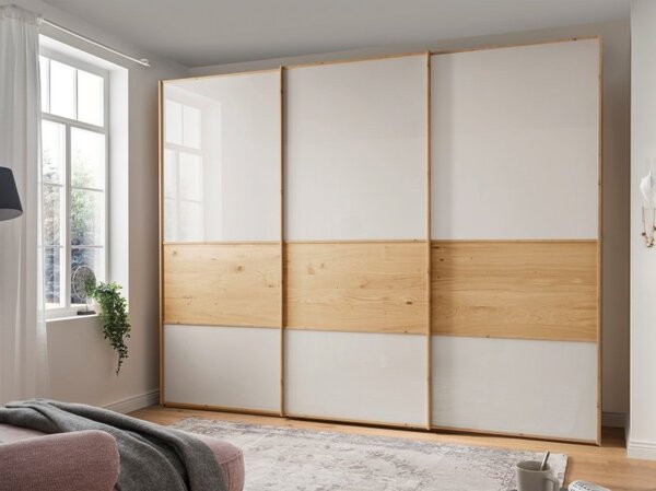 Moderní ložnice BARI 1 bílý dub/sklo champagne