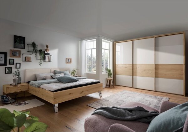 Moderní ložnice BARI 1 bílý dub/sklo champagne