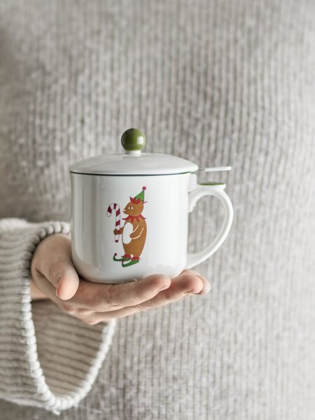 Kameninový hrnek Valentin Green se sítkem a pokličkou 300 ml