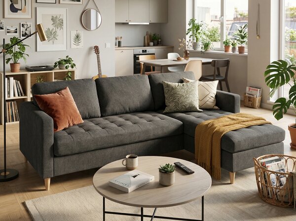 Univerzální rohová sedací souprava Firenze, látka tmavě šedá, 219×151×80 cm – House Nordic