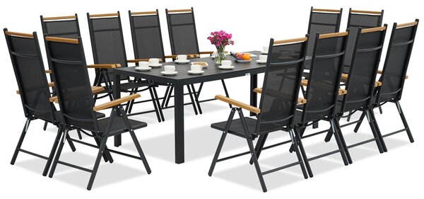 Verona Wood polywood hliníkový zahradní nábytek s velkým stolem pro 12 osob Garden Point černý