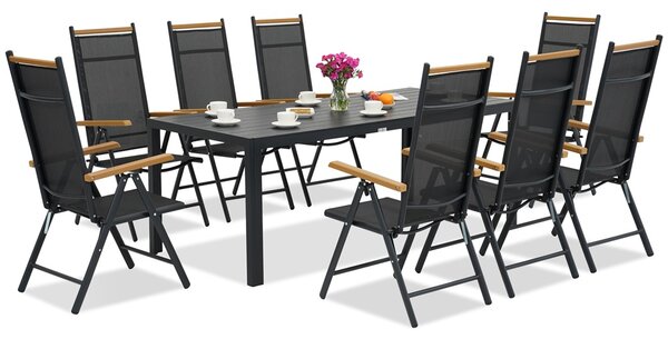Verona polywood hliníkový zahradní nábytek s velkým stolem Wood pro 8 osob Garden Point černý