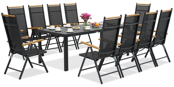 Verona Wood polywood hliníkový zahradní nábytek s velkým stolem pro 10 osob Garden Point černý