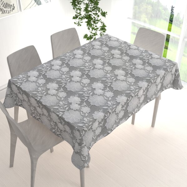 Biante Dekorační obdélníkový ubrus Terra TRA-006 Vyšívané bílé květy na zelenošedém 50x100 cm