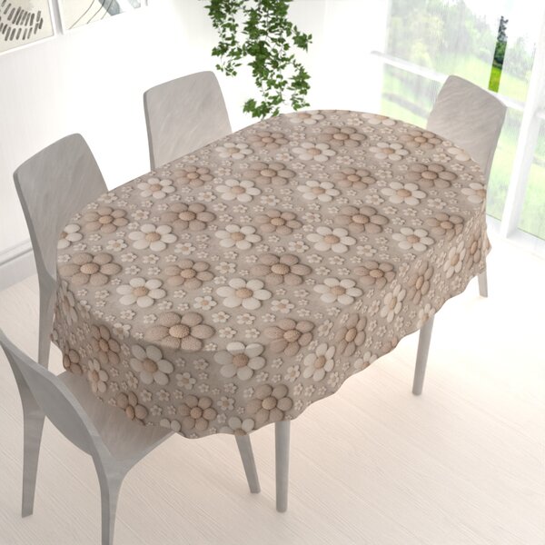 Biante Dekorační oválný ubrus Terra TRA-005 Pletené kytičky na šedobéžovém 50x100 cm