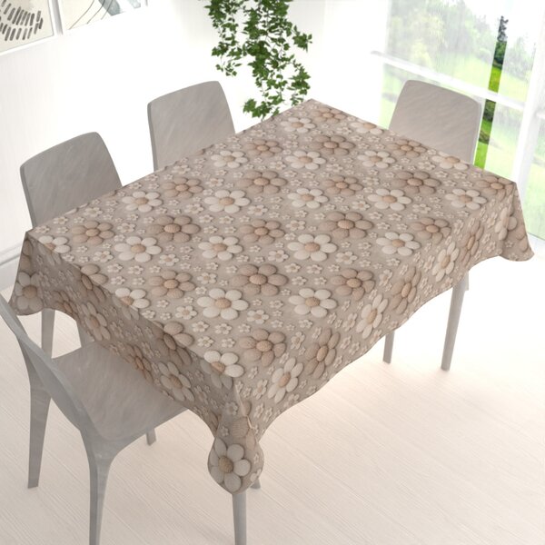 Biante Dekorační obdélníkový ubrus Terra TRA-005 Pletené kytičky na šedobéžovém 50x100 cm