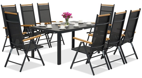 Hliníkový zahradní nábytek z polywoodového dřeva Verona Wood pro 8 osob Garden Point černý