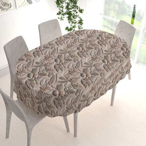 Biante Dekorační oválný ubrus Terra TRA-004 3D listy na zelenošedém 50x100 cm