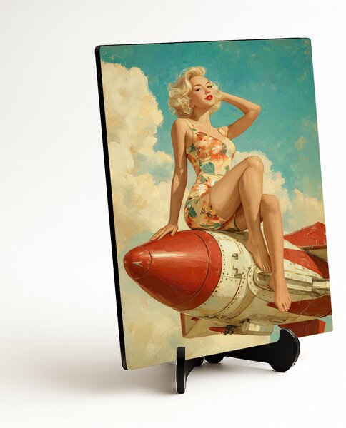 DUBLEZ | Retro obraz na stěnu – Pin-up raketa | UV tisk, Premium