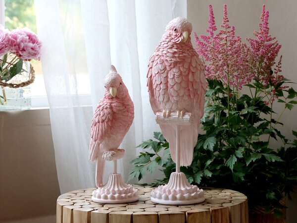 Růžová dekorace papoušek na podstavci Parroté - 10*11*28 cm - Chic Antique