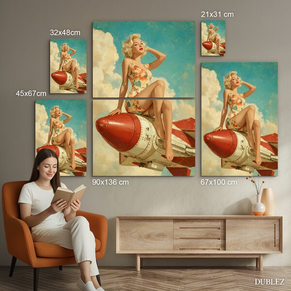 DUBLEZ | Retro obraz na stěnu – Pin-up raketa | UV tisk, Premium