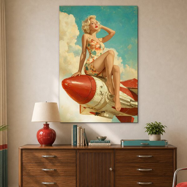 DUBLEZ | Retro obraz na stěnu – Pin-up raketa | UV tisk, Premium