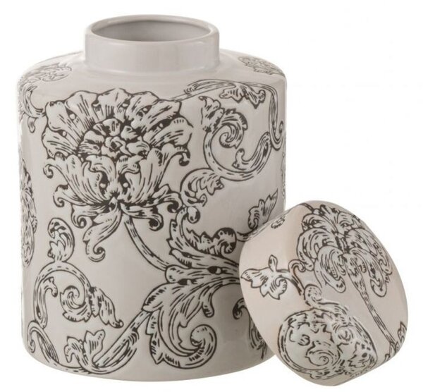 Bílo-černá porcelánová dóza s víkem a květy Zen Ball – 13*13*19 cm - J-Line by Jolipa