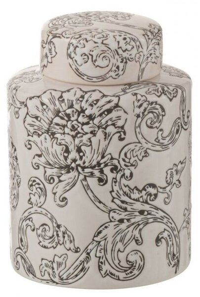 Bílo-černá porcelánová dóza s víkem a květy Zen Ball – 13*13*19 cm - J-Line by Jolipa