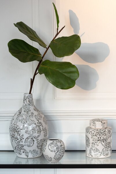 Bílo-černá porcelánová váza s květy Zen Ball – 20*20*33 cm - J-Line by Jolipa
