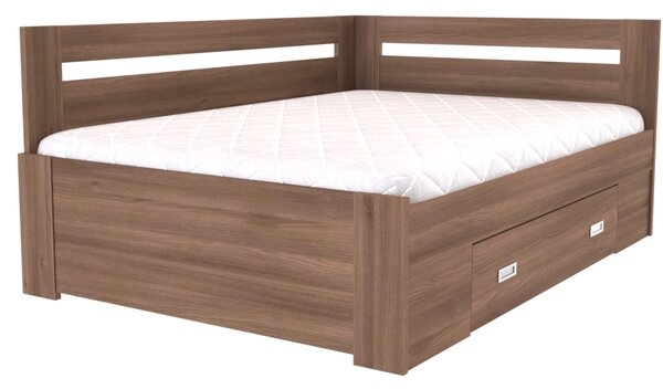 Zvýšené francouzské lůžko FABIE rohové Šířka 120 cm, Dub kansas, zapuštěné úchytky