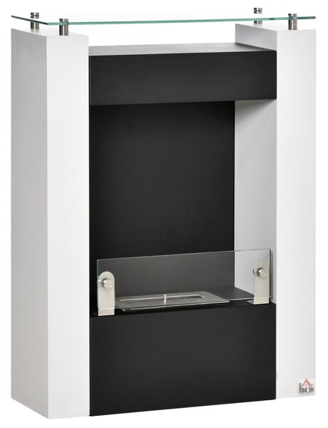 HOMCOM Bioetanolový Krb s Hořákem 1,5 l a Tepelně Odolnou Skleněnou Policí, 3hodinový Čas Hoření, Rozměry 60x20x79cm, Ovládání Plamene a Klíč v Ceně -