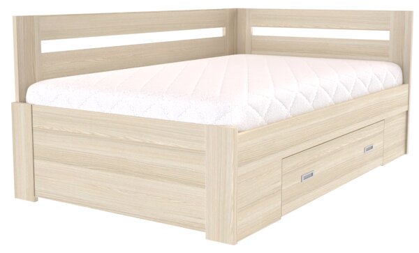 Zvýšené francouzské lůžko FABIE rohové Šířka 120 cm, Dub kansas, zapuštěné úchytky