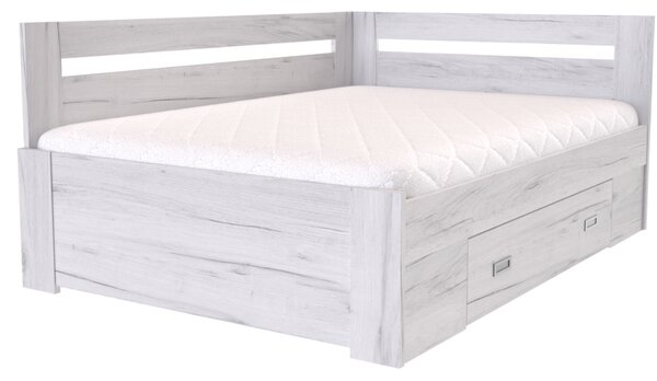 Zvýšené francouzské lůžko FABIE rohové Šířka 120 cm, Dub kansas, zapuštěné úchytky