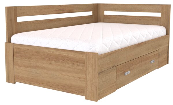 Zvýšené francouzské lůžko FABIE rohové Šířka 120 cm, Dub kansas, zapuštěné úchytky