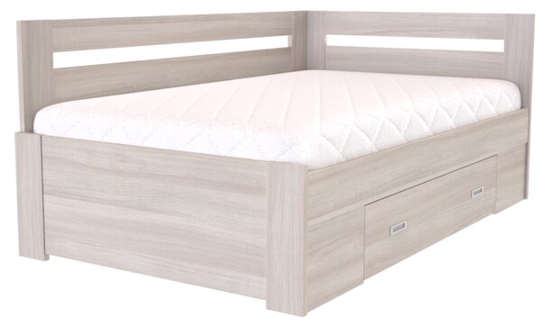 Zvýšené francouzské lůžko FABIE rohové Šířka 120 cm, Dub kansas, zapuštěné úchytky