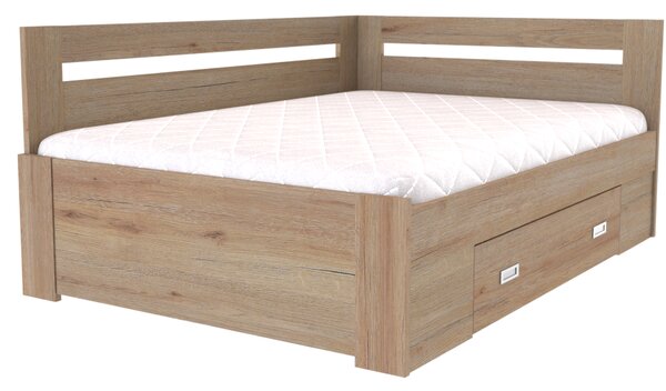 Zvýšené francouzské lůžko FABIE rohové Šířka 120 cm, Dub kansas, zapuštěné úchytky