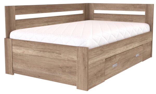 Zvýšené francouzské lůžko FABIE rohové Šířka 120 cm, Dub kansas, zapuštěné úchytky