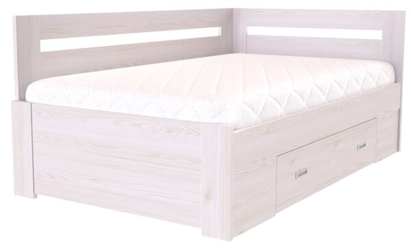 Zvýšené francouzské lůžko FABIE rohové Šířka 120 cm, Dub kansas, zapuštěné úchytky