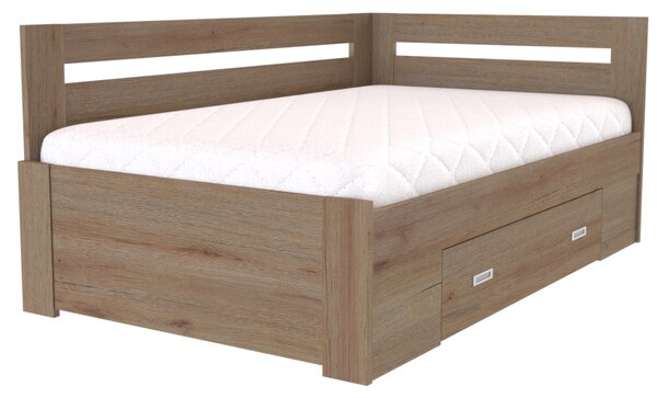 Zvýšené francouzské lůžko FABIE rohové Šířka 120 cm, Dub kansas, zapuštěné úchytky