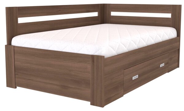 Zvýšené francouzské lůžko FABIE rohové Šířka 120 cm, Dub kansas, zapuštěné úchytky