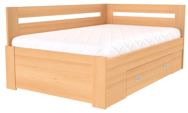 Zvýšené francouzské lůžko FABIE rohové Šířka 120 cm, Dub kansas, zapuštěné úchytky
