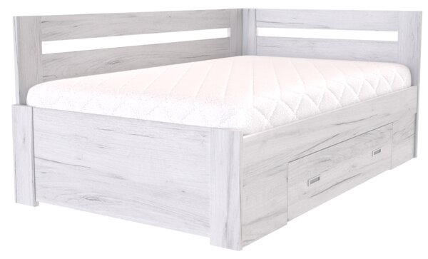 Zvýšené francouzské lůžko FABIE rohové Šířka 120 cm, Dub kansas, zapuštěné úchytky