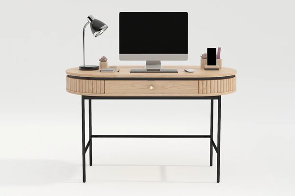 Massive home | Kancelářský stůl ATELIER 120 cm, imitace přírodního dubu, s černou kovovou konstrukcí