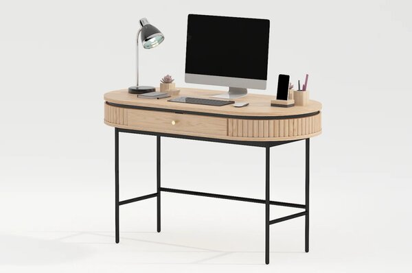 Massive home | Kancelářský stůl ATELIER 120 cm, imitace přírodního dubu, s černou kovovou konstrukcí