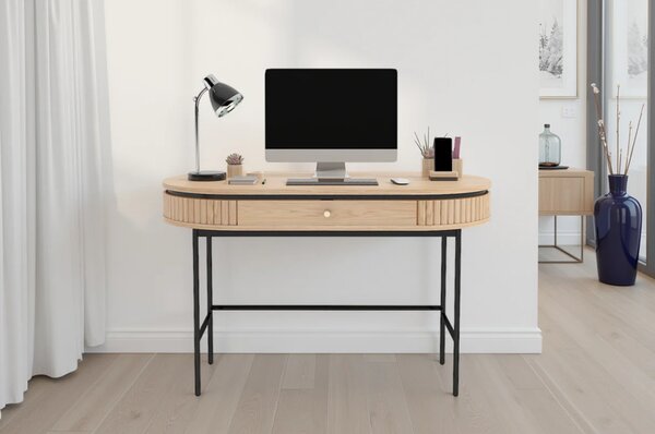 Massive home | Kancelářský stůl ATELIER 120 cm, imitace přírodního dubu, s černou kovovou konstrukcí