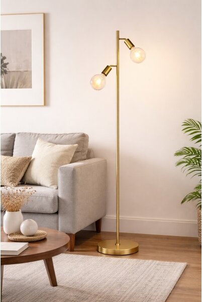 LED Stojací lampa 2xE27/7W/230V 2000K zlatá