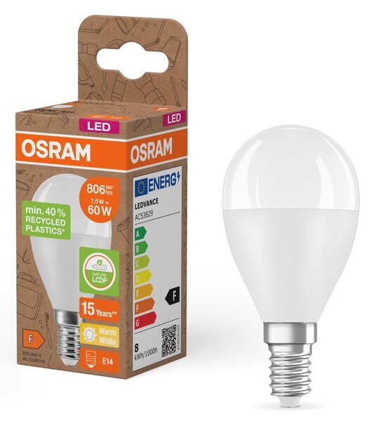LED Žárovka z recyklovaného plastu P45 E14/7,5W/230V 2700K - Osram