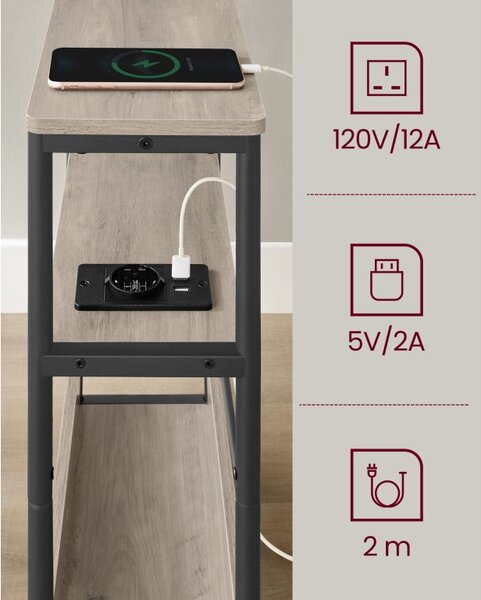 SONGMICS Odkládací stolek s USB Vasagle Jinad šedý