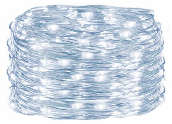 LED řetěz Nano - 10m, 100LED, 3xAA, studená bílá