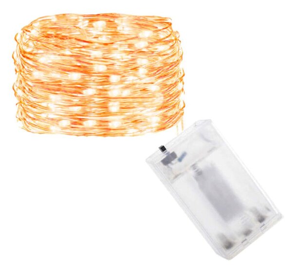 LED řetěz Nano - 10m, 100LED, 3xAA, teplá bílá