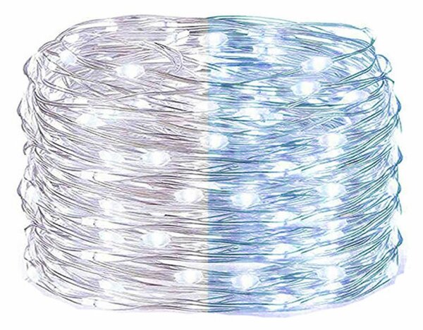 LED řetěz Nano Duo - 10m, 100LED, 3xAA, bílá/modrá