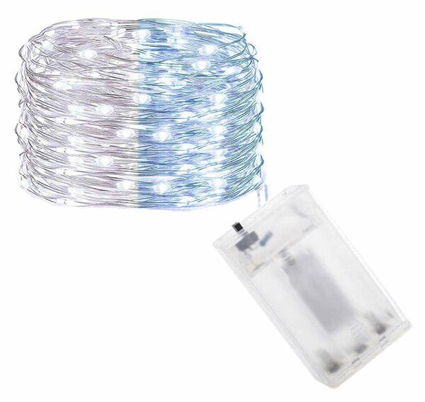 LED řetěz Nano Duo - 10m, 100LED, 3xAA, bílá/modrá