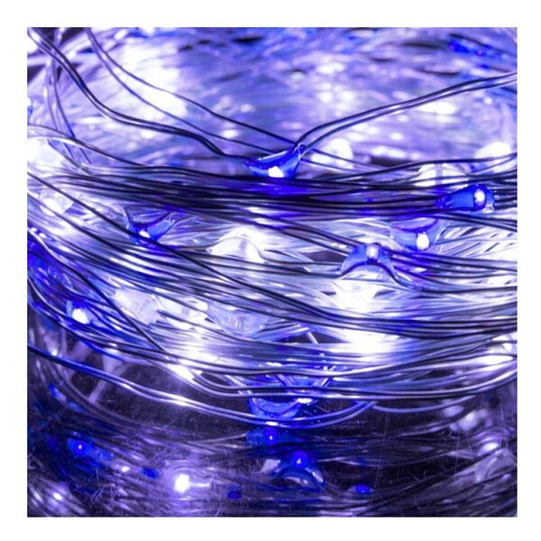 LED řetěz Nano Duo - 10m, 100LED, 3xAA, bílá/modrá