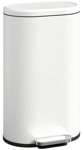 HOMCOM 30 l odpadkový koš se šlapkou – tiché dovírání, pojistka otevření, vyjímatelná nádoba, krémově bílý, 36,5 x 31 x 61 cm | Aosom