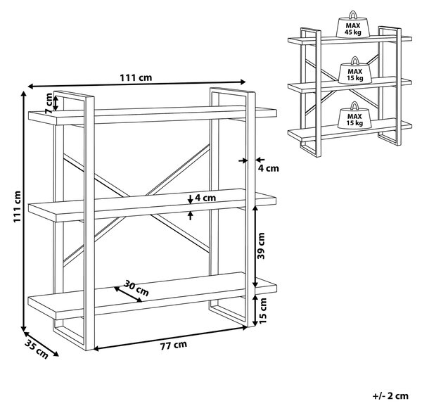 Regál se 3 policemi TIMBER 111 cm Světle hnědá