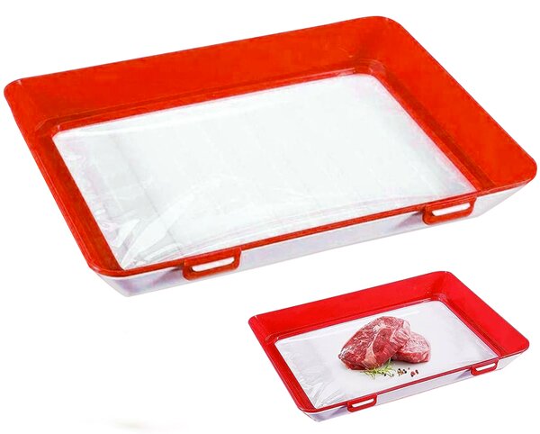 Tác na potraviny s elastickým víkem FLEX&FRESH, 30 x 23 cm, červený EF12