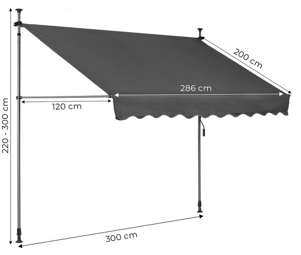 MultiGarden Upínací balkonová sluneční markýza KLODZ 300x120 cm šedá