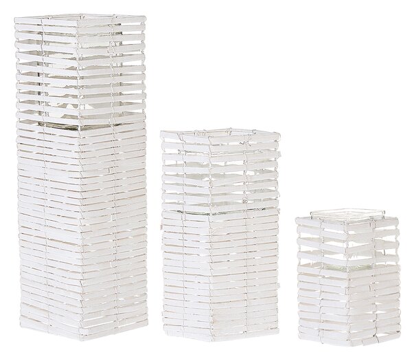 Sada 3 svícnů MAROLA 54/34/20 cm Topolové dřevo Bílá